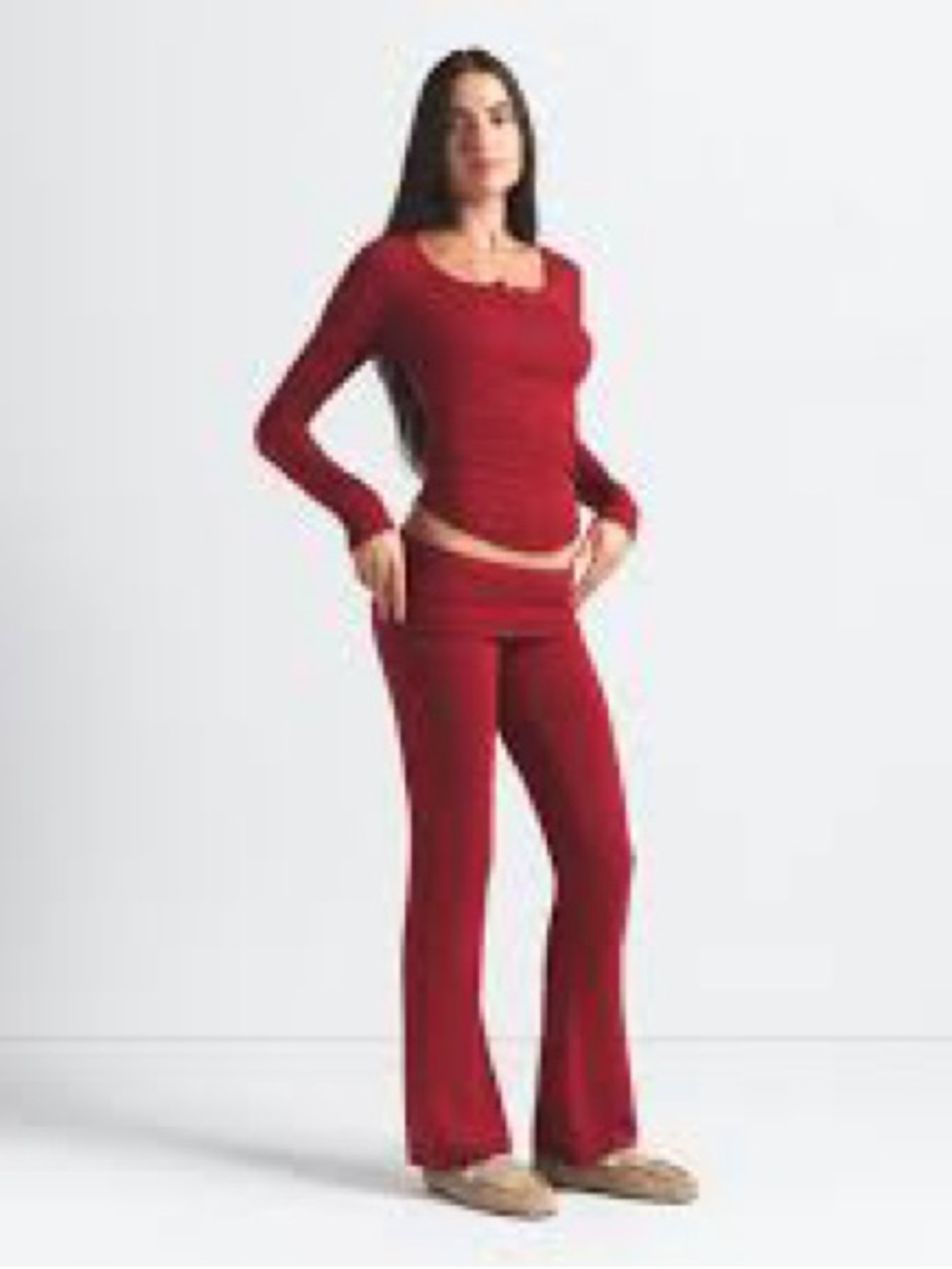 Skims Cotton Jersey Foldover Pant - Brick
